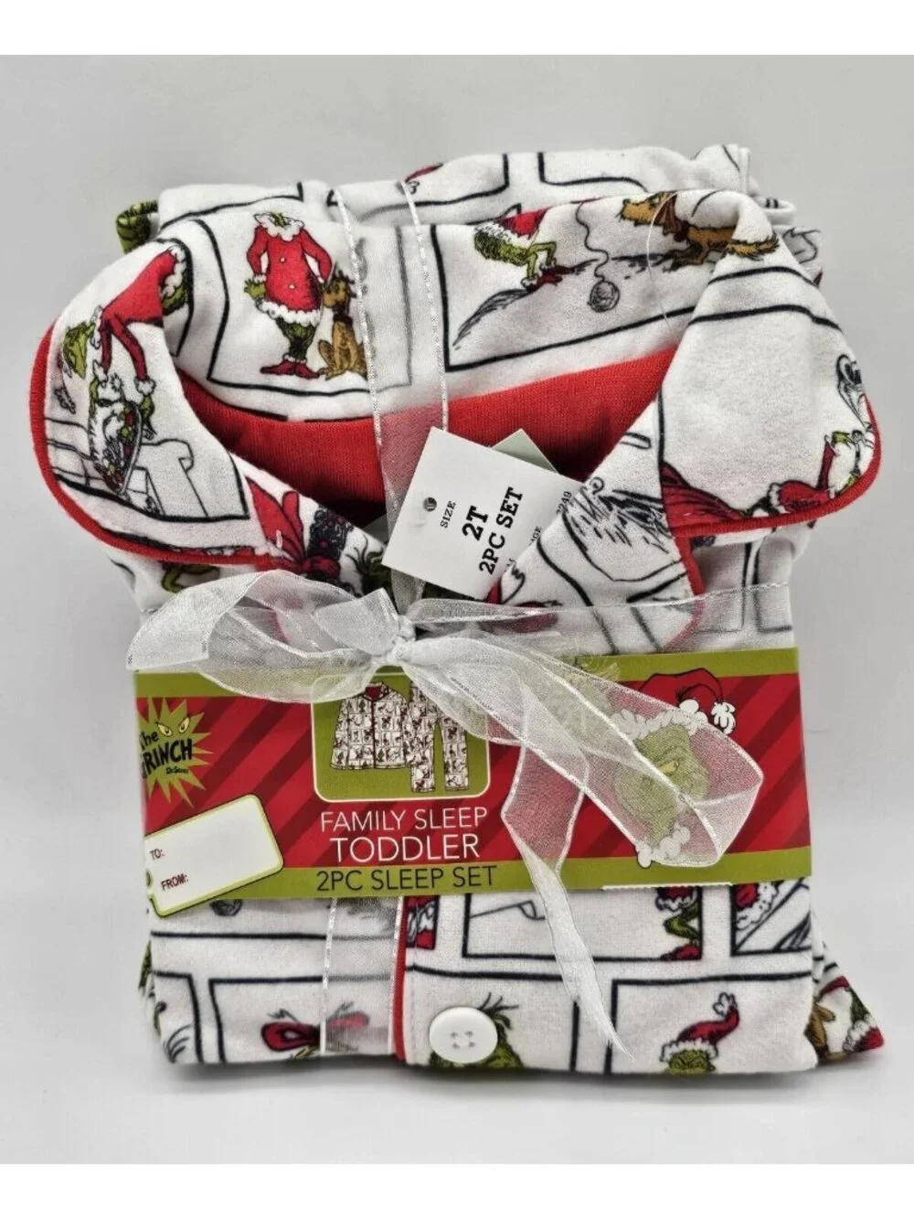 The Grinch Christmas Pajamas Toddler Size 2T White PJs Set Flannel Shirt Pants
